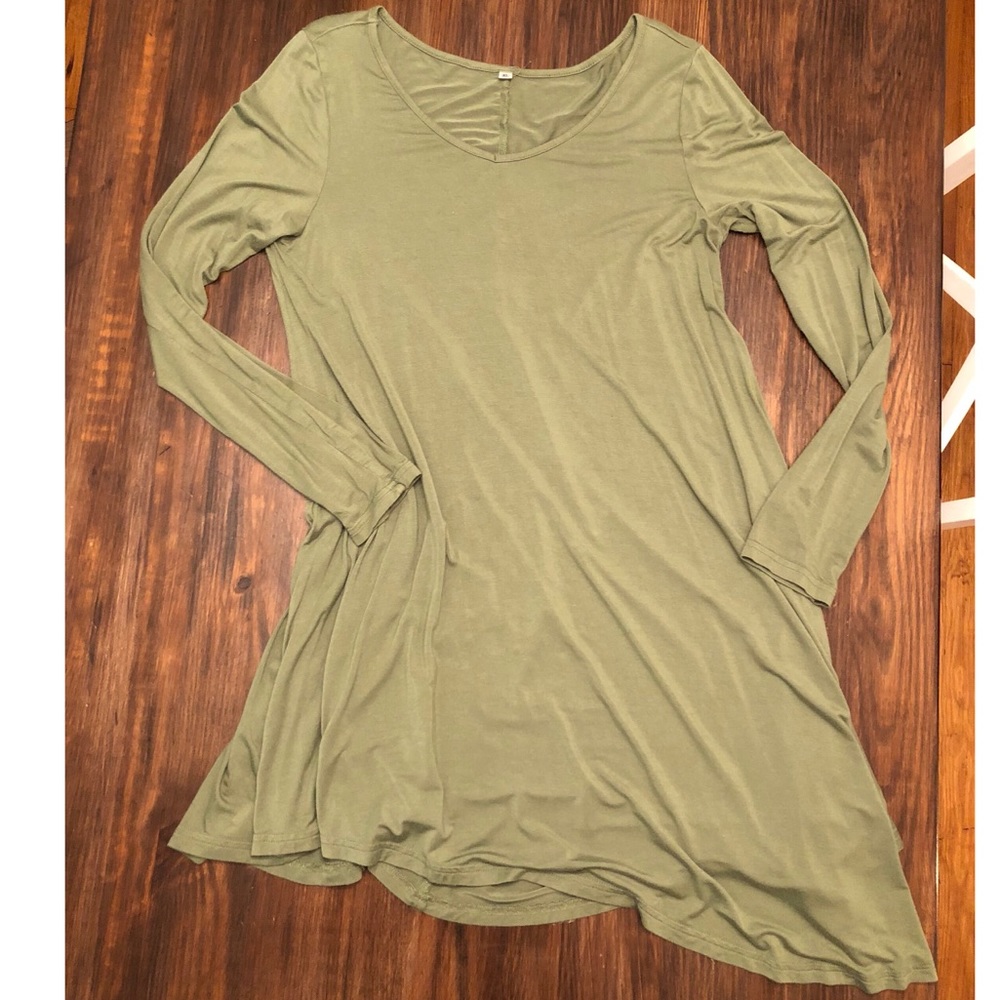 Olive colored asymmetrical dress